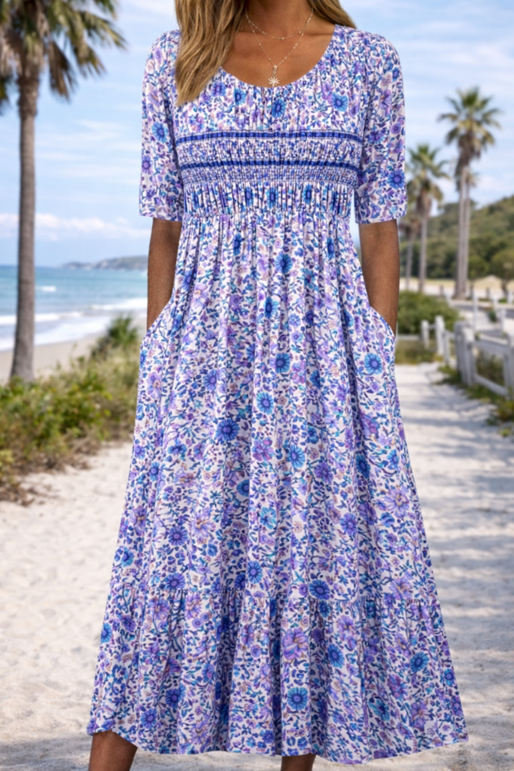 Boho Floral Elizabeth Ainsley Summer Midi Dress