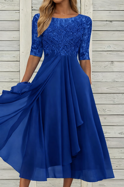 Elegant Elizabeth Ainsley Lace Midi Evening Dress