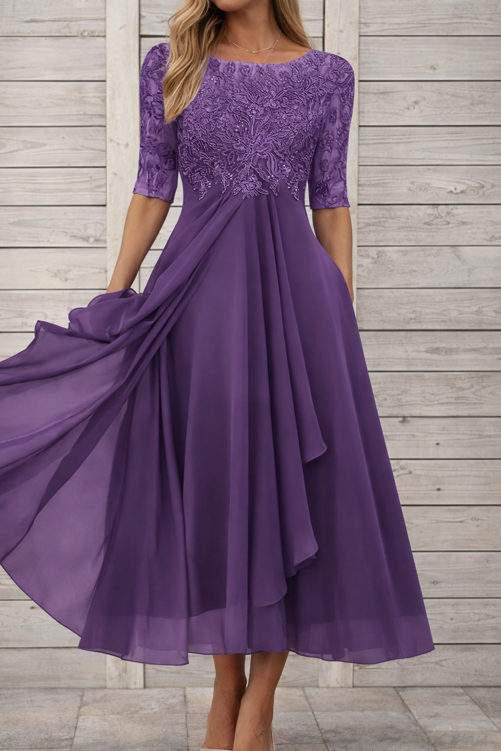 Elegant Elizabeth Ainsley Lace Midi Evening Dress