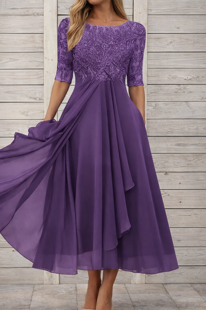 Elegant Elizabeth Ainsley Lace Midi Evening Dress