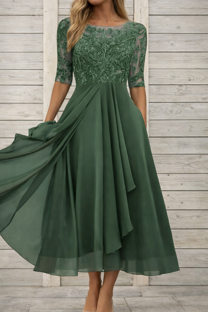 Elegant Elizabeth Ainsley Lace Midi Evening Dress