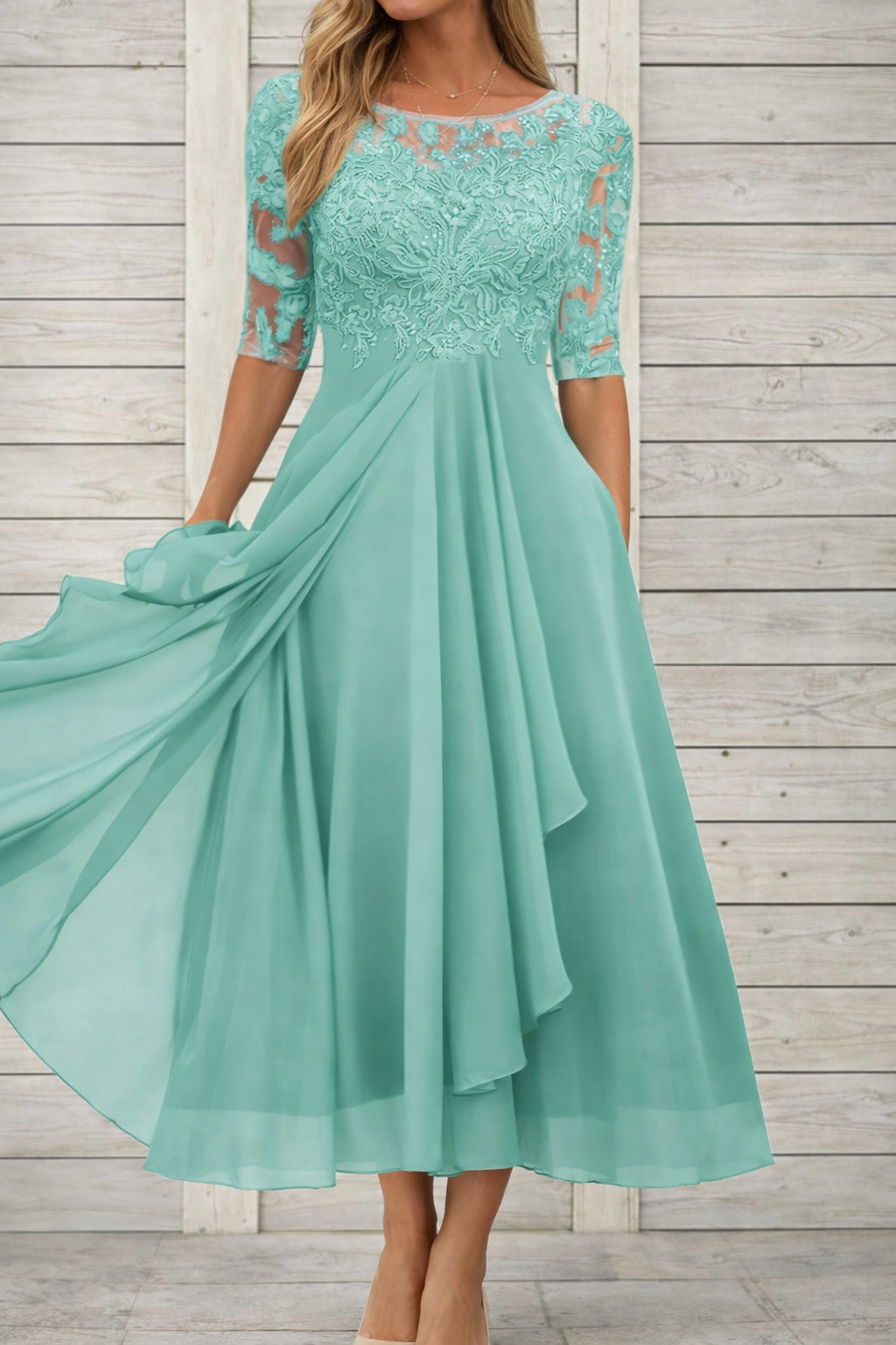 Elegant Elizabeth Ainsley Lace Midi Evening Dress