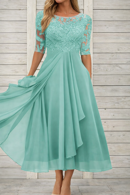 Elegant Elizabeth Ainsley Lace Midi Evening Dress