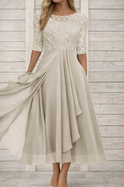 Elegant Elizabeth Ainsley Lace Midi Evening Dress