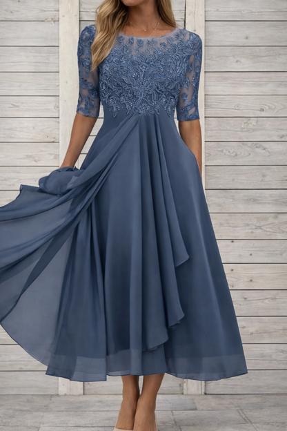Elegant Elizabeth Ainsley Lace Midi Evening Dress