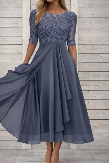 Elegant Elizabeth Ainsley Lace Midi Evening Dress