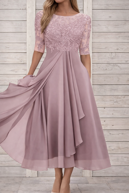 Elegant Elizabeth Ainsley Lace Midi Evening Dress