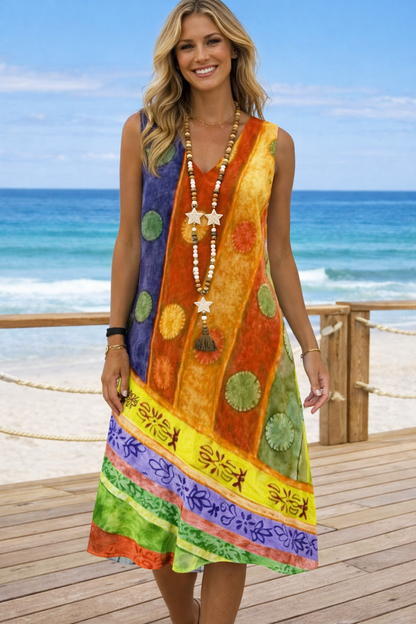Vibrant Printed V-Neck Dress by Elizabeth Ainsley