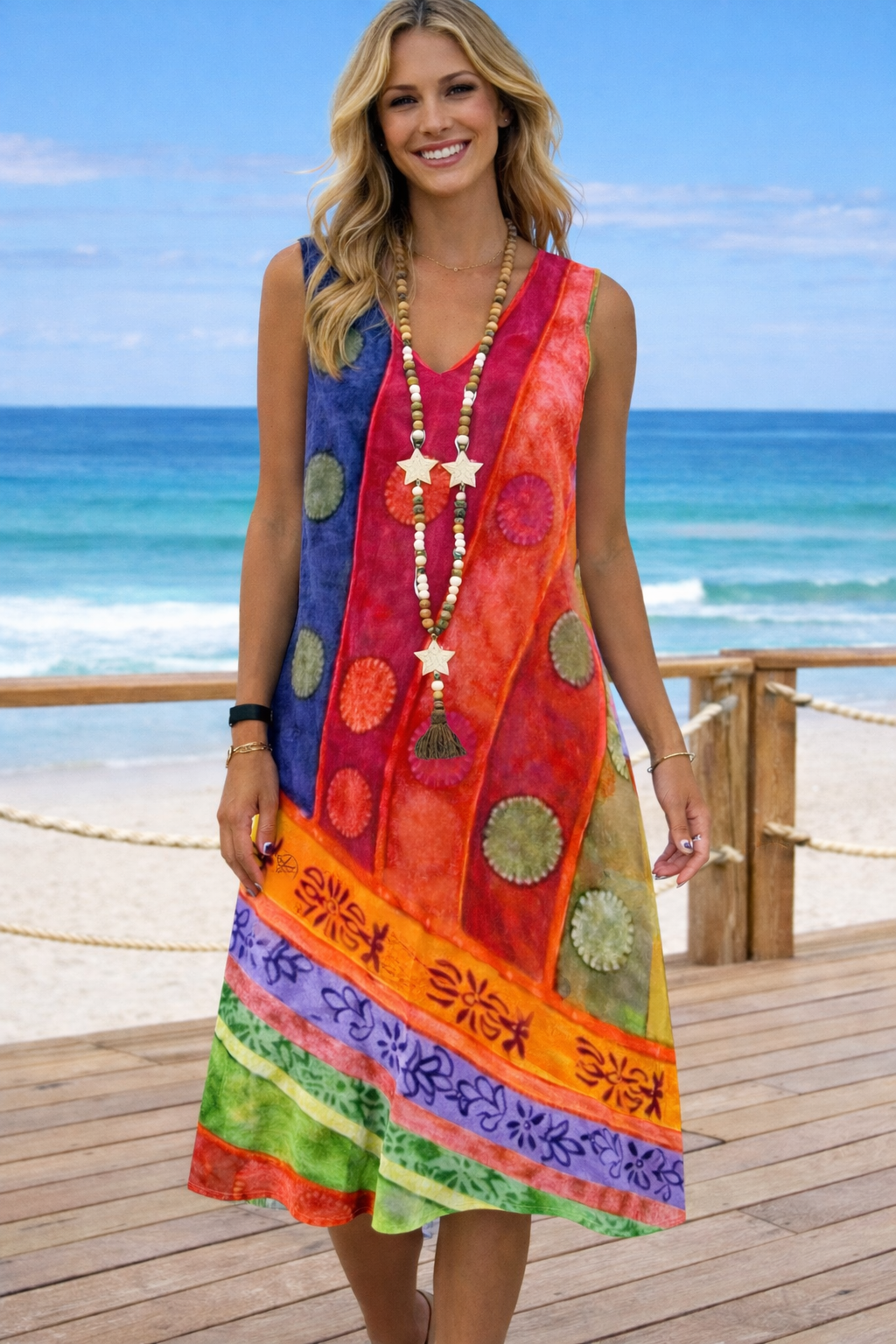 Vibrant Printed V-Neck Dress by Elizabeth Ainsley