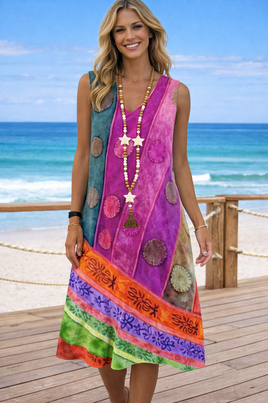 Vibrant Printed V-Neck Dress by Elizabeth Ainsley