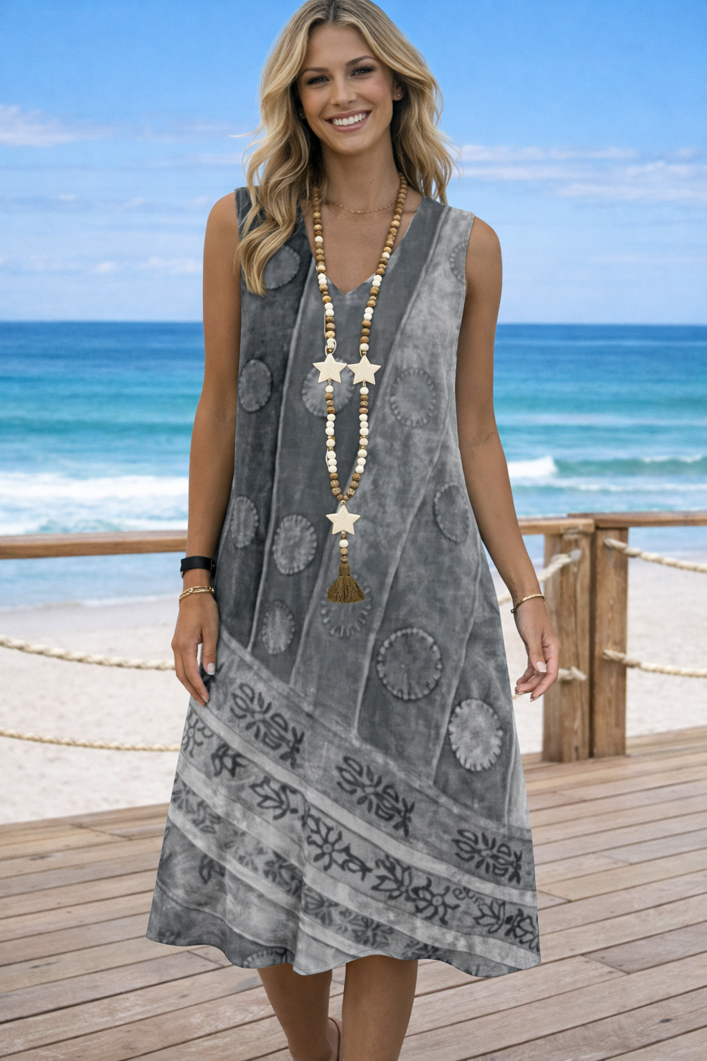 Vibrant Printed V-Neck Dress by Elizabeth Ainsley
