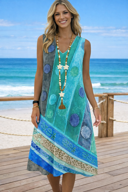 Vibrant Printed V-Neck Dress by Elizabeth Ainsley