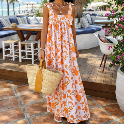 Boho Floral Print Sling Dress by Elizabeth Ainsley