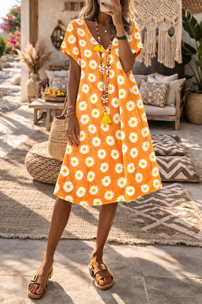 Vibrant Floral Elizabeth Ainsley Summer V-Neck Dress