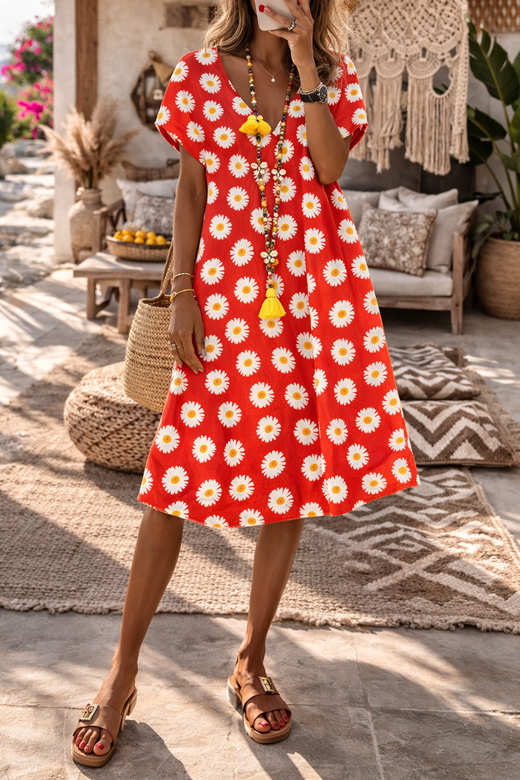 Vibrant Floral Elizabeth Ainsley Summer V-Neck Dress
