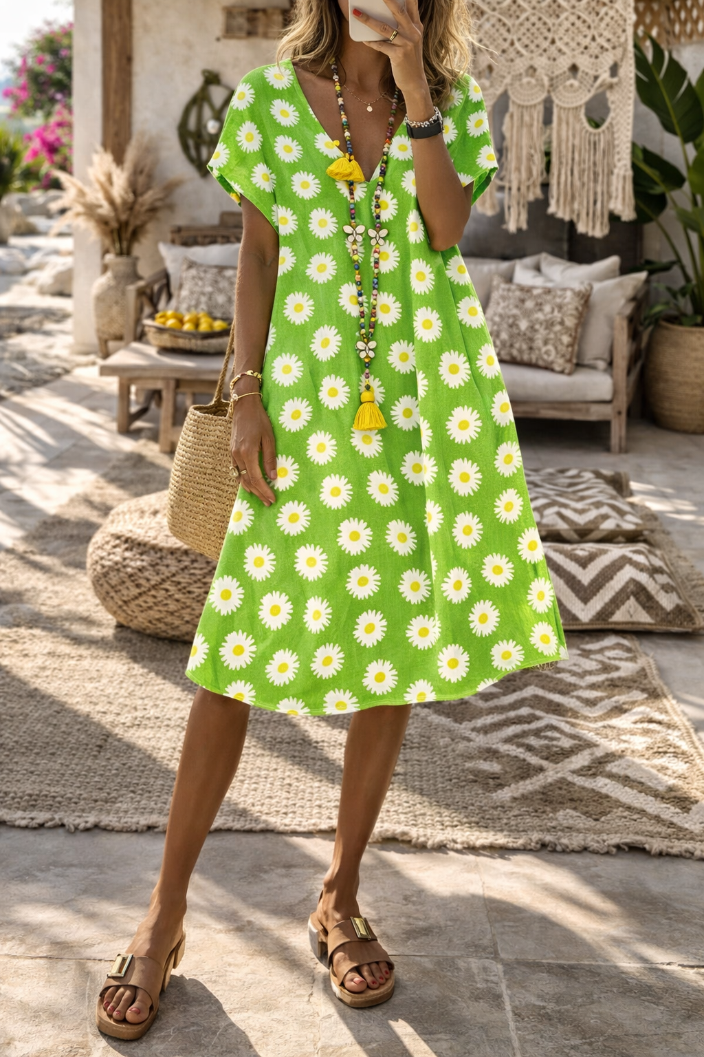 Vibrant Floral Elizabeth Ainsley Summer V-Neck Dress