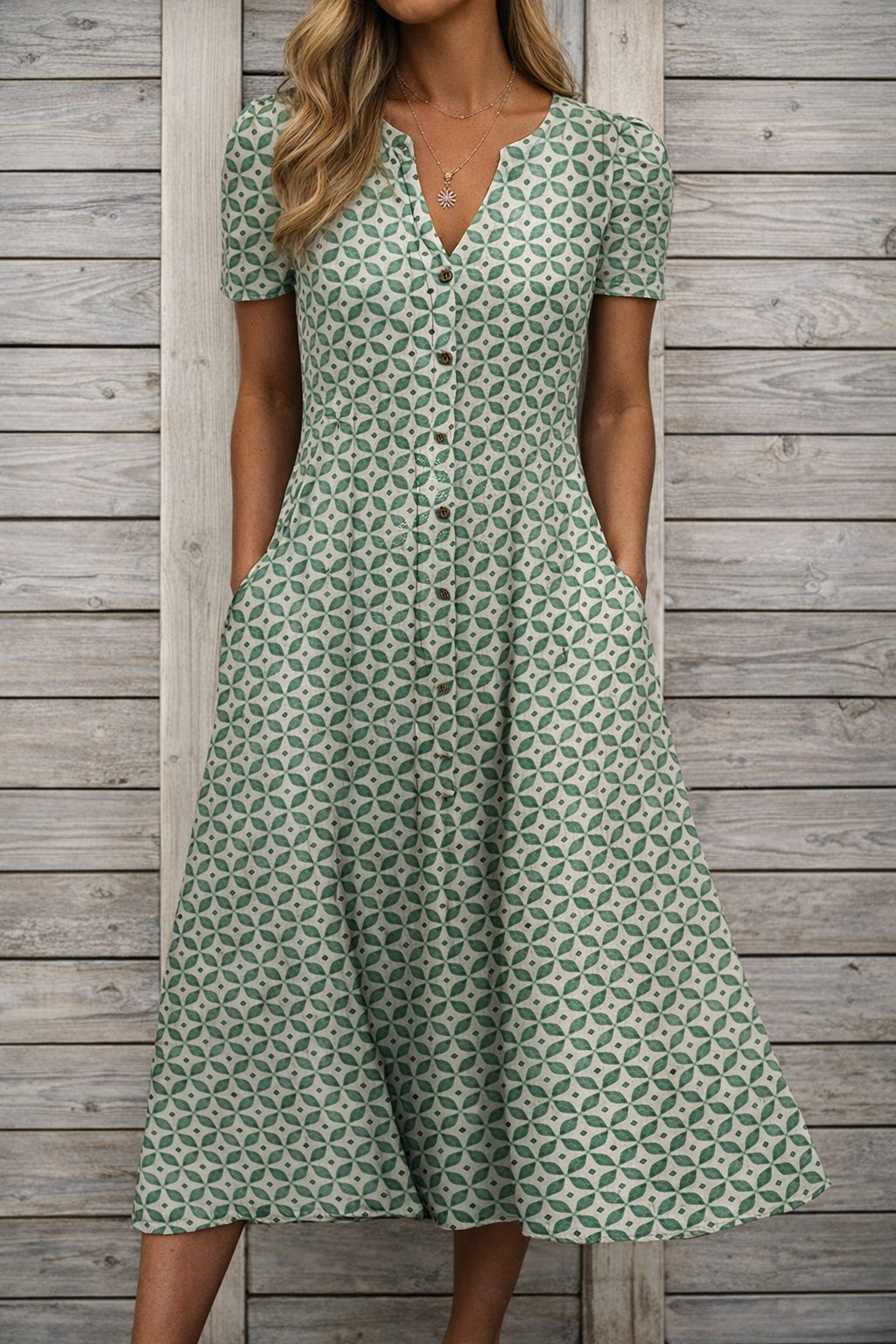 Printed V-Neck Maxi Dress by Elizabeth Ainsley