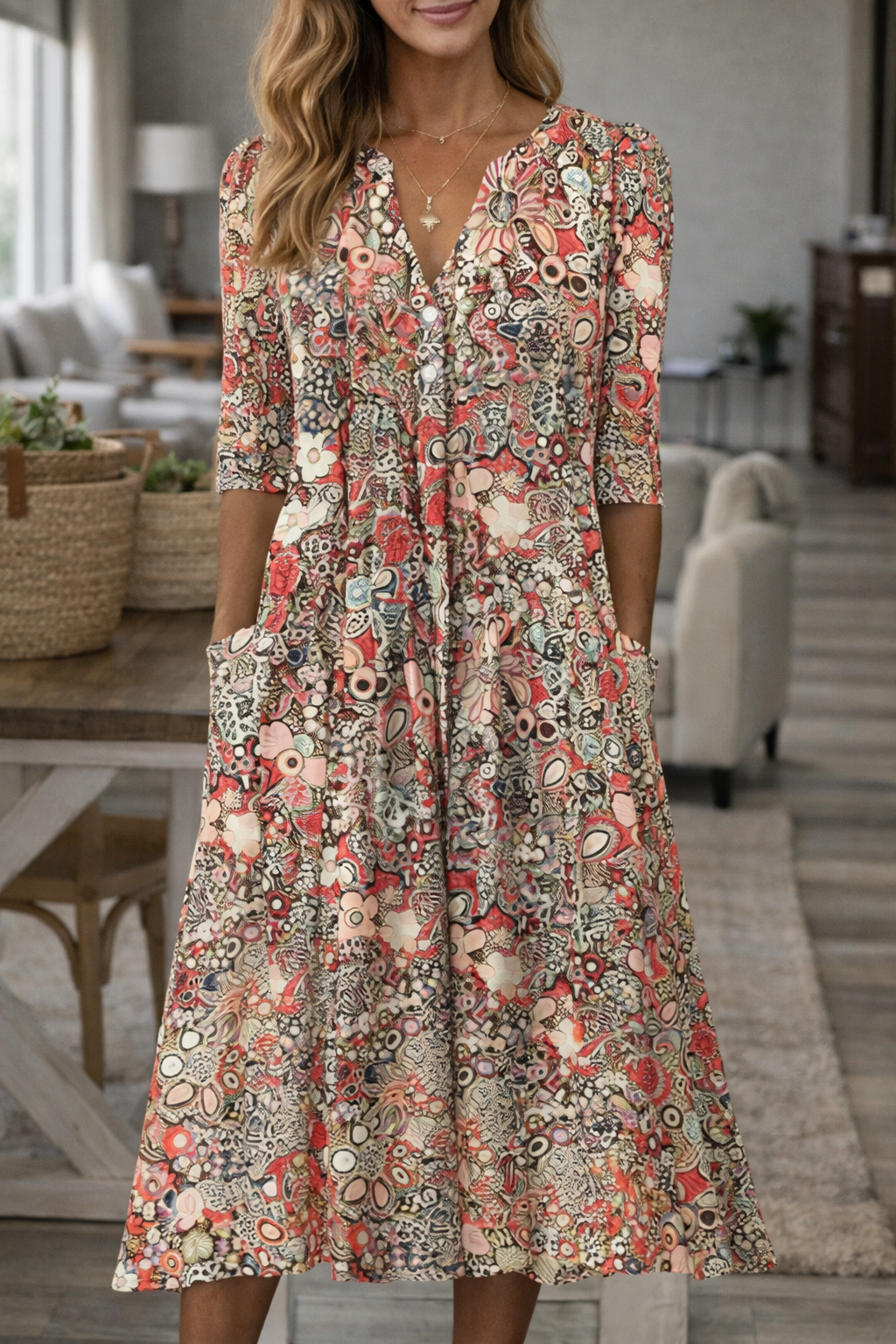 Boho Floral V Neck Dress Elizabeth Ainsley