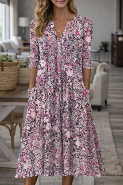 Boho Floral V Neck Dress Elizabeth Ainsley