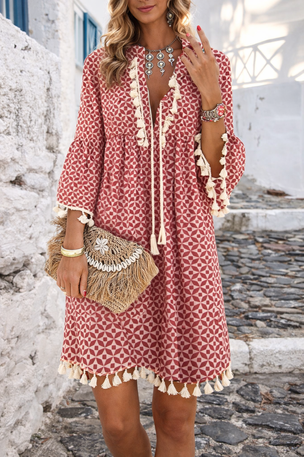 Boho Tassel V-Neck Dress by Elizabeth Ainsley