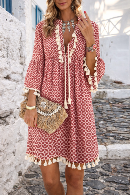 Boho Tassel V-Neck Dress by Elizabeth Ainsley