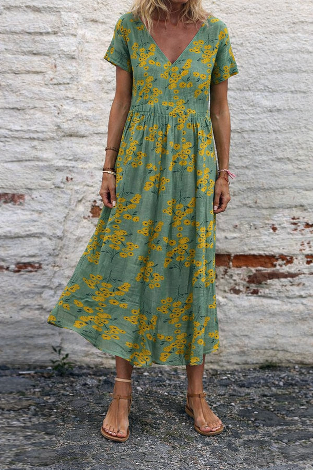 Floral Cotton V-Neck Maxi Dress by Elizabeth Ainsley