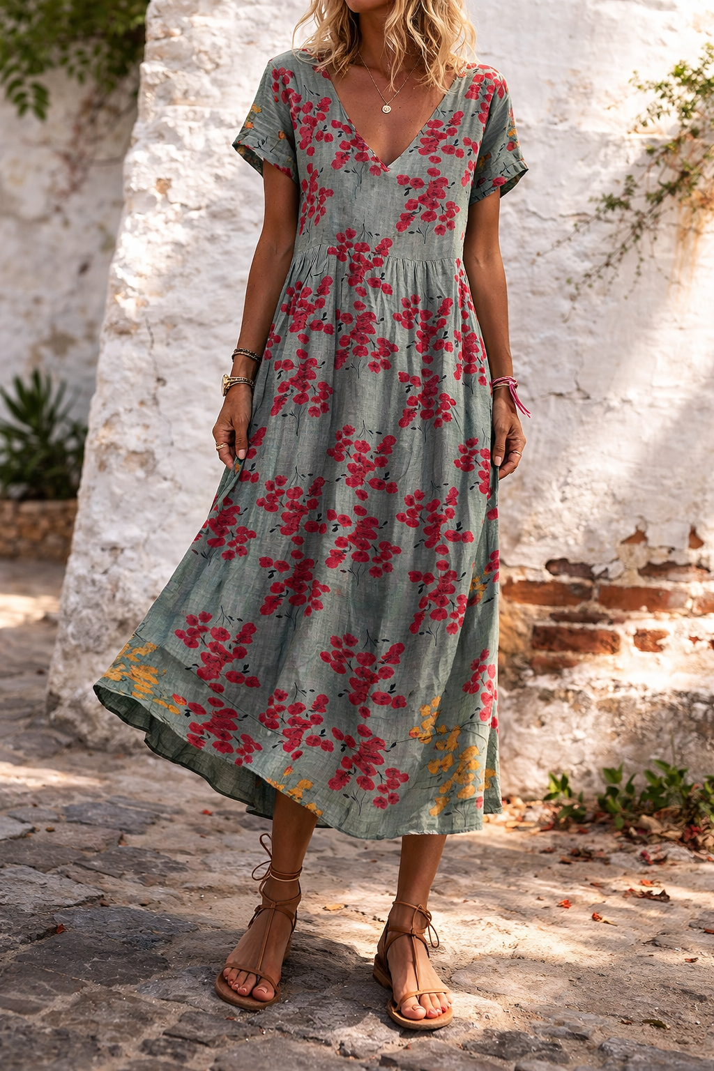 Floral Cotton V-Neck Maxi Dress by Elizabeth Ainsley