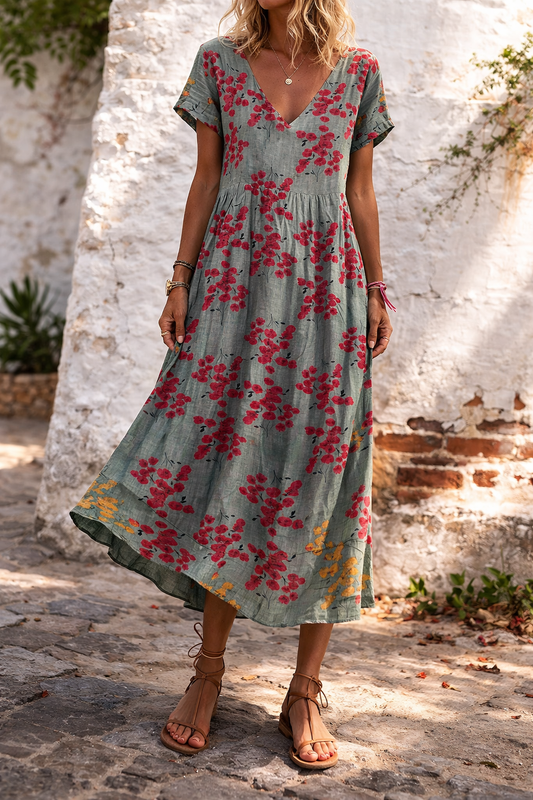 Floral Cotton V-Neck Maxi Dress by Elizabeth Ainsley