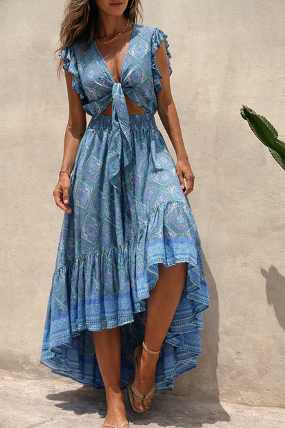 Boho Printed Elizabeth Ainsley Flying Sleeve Maxi Dress