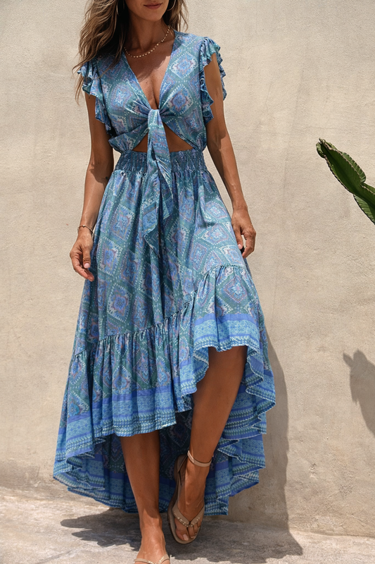 Boho Printed Elizabeth Ainsley Flying Sleeve Maxi Dress