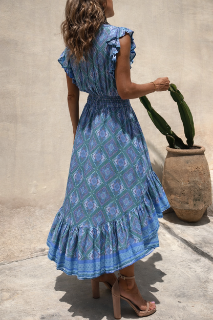 Boho Printed Elizabeth Ainsley Flying Sleeve Maxi Dress