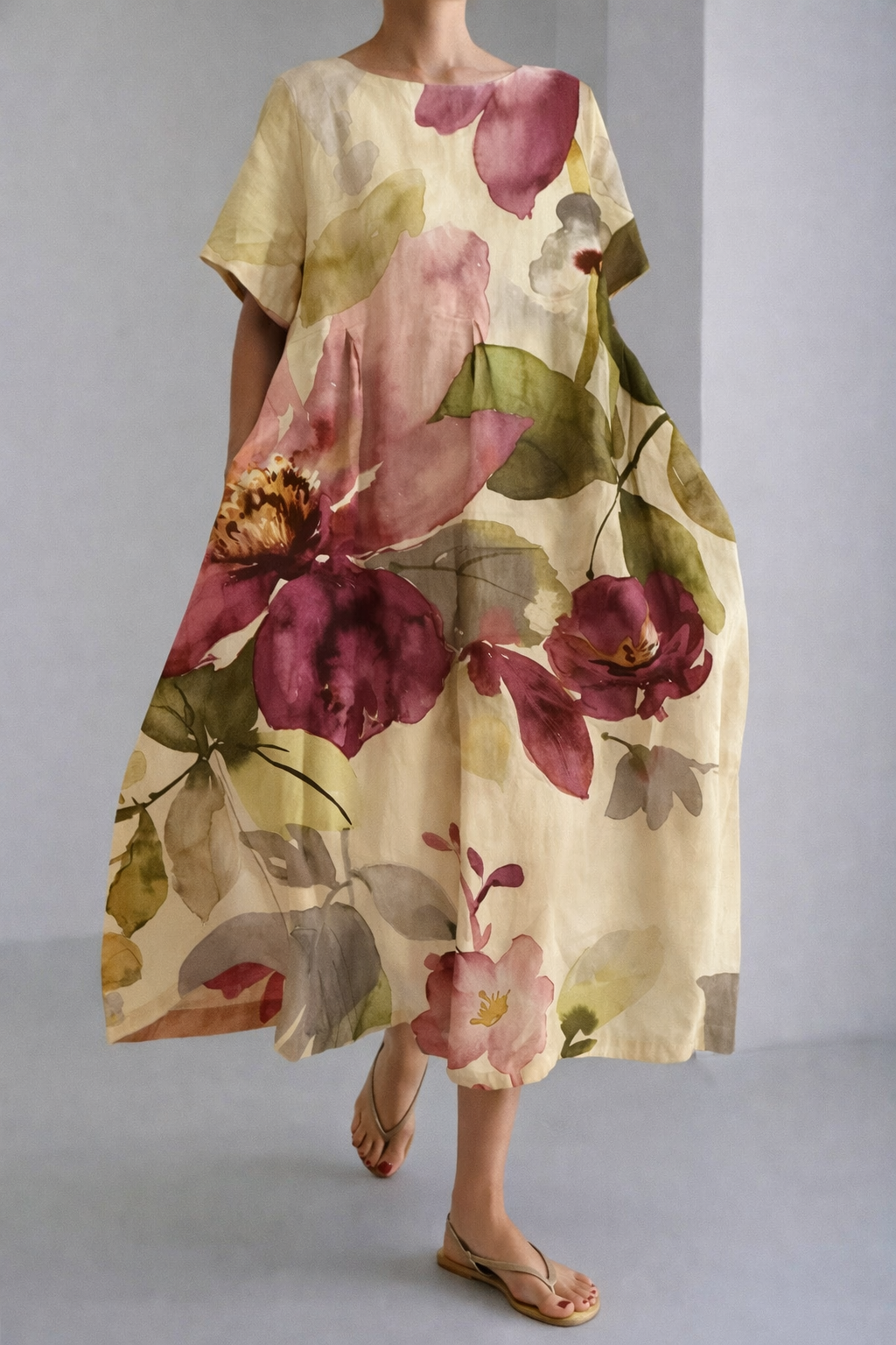 Artful Floral Elizabeth Ainsley Summer Midi Dress