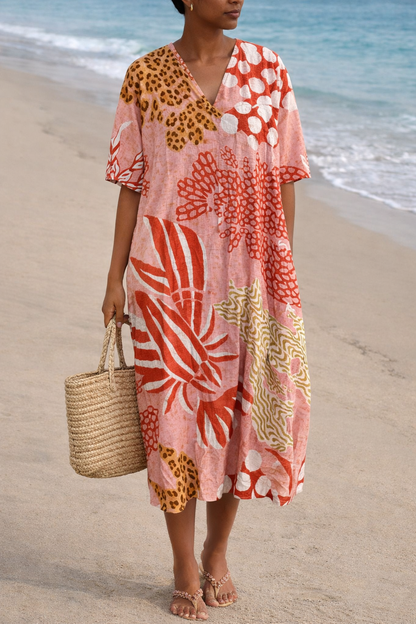 Boho Floral Elizabeth Ainsley V-Neck Summer Dress