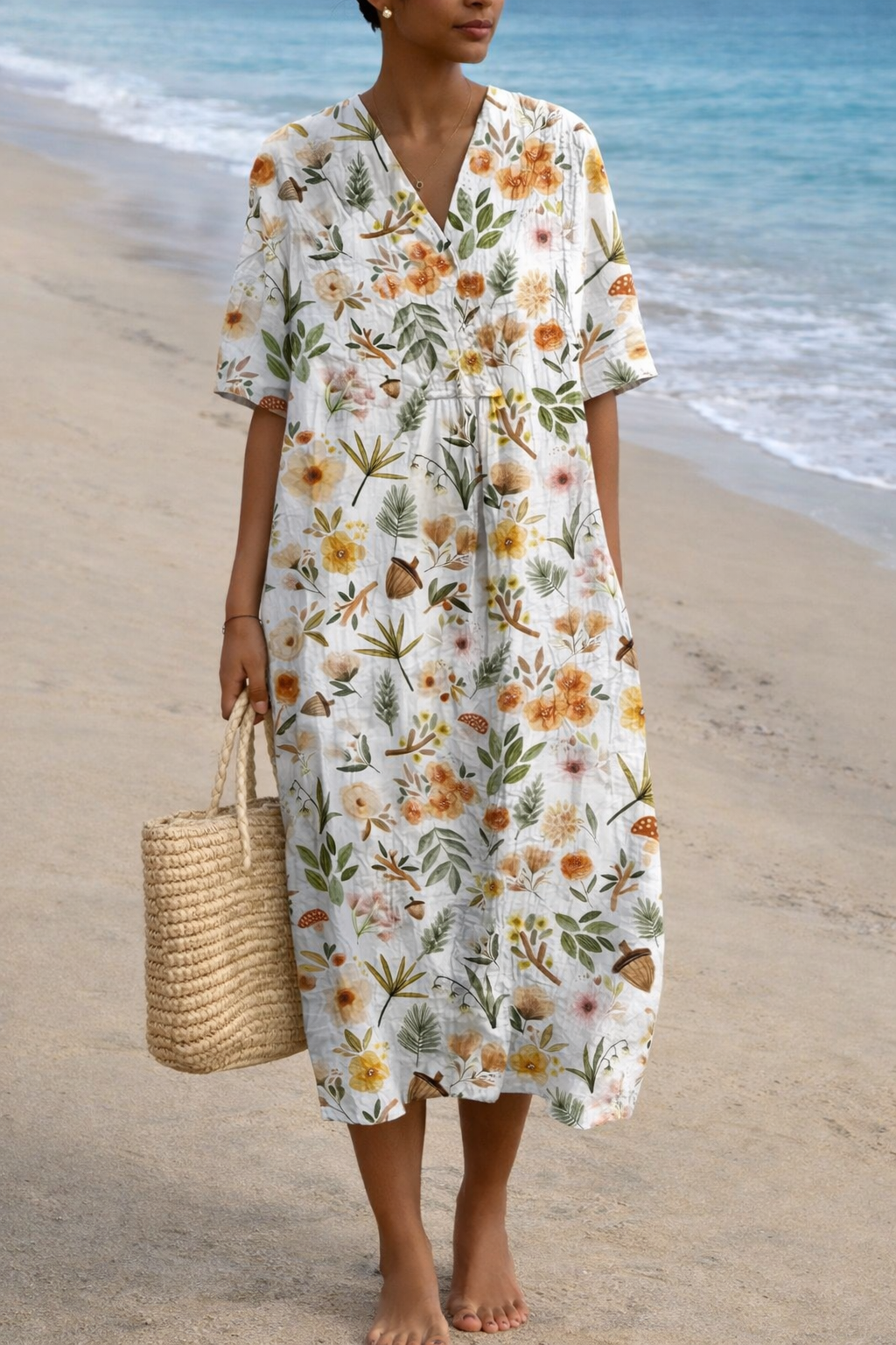 Boho Floral Elizabeth Ainsley V-Neck Summer Dress