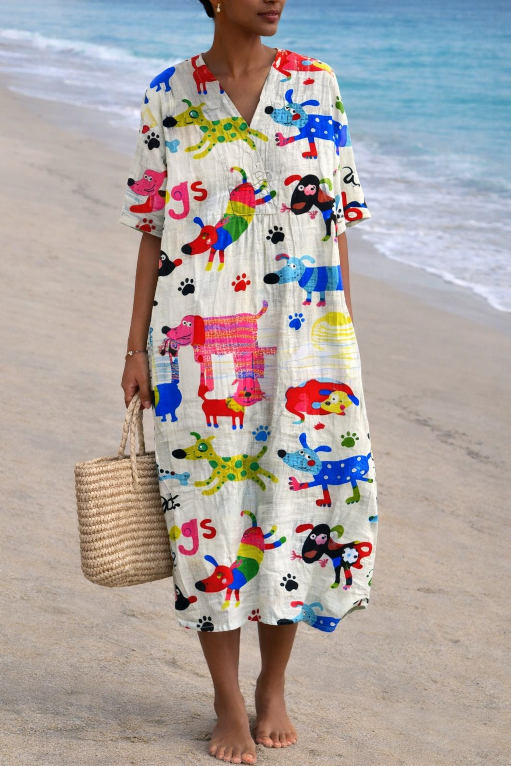Boho Floral Elizabeth Ainsley V-Neck Summer Dress