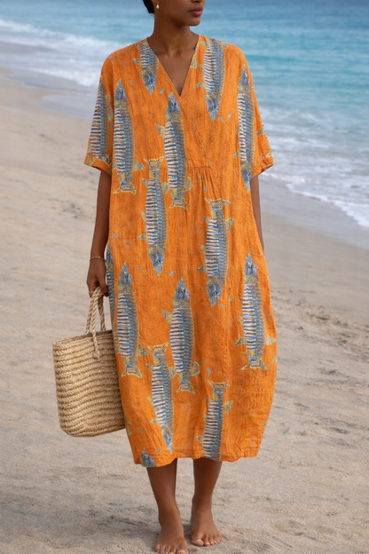 Boho Floral Elizabeth Ainsley V-Neck Summer Dress