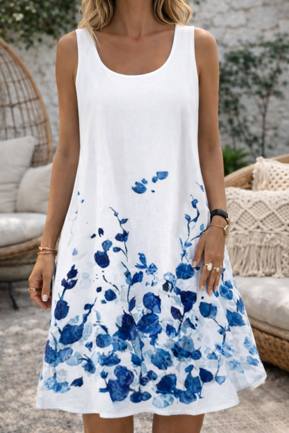 Leaf Print Elizabeth Ainsley Sleeveless Summer Dress