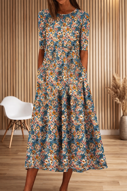 Floral Print Round Neck Dress by Elizabeth Ainsley