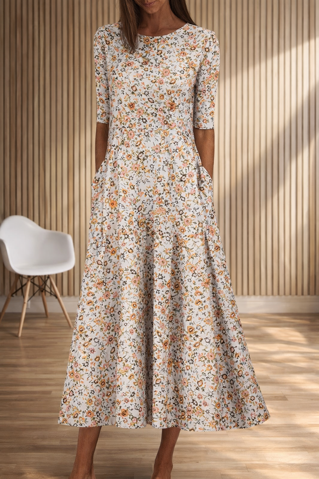 Floral Print Round Neck Dress by Elizabeth Ainsley