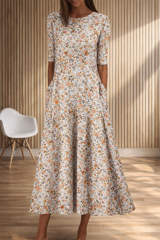 Floral Print Round Neck Dress by Elizabeth Ainsley