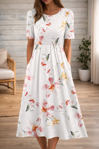 Floral Print Round Neck Dress by Elizabeth Ainsley