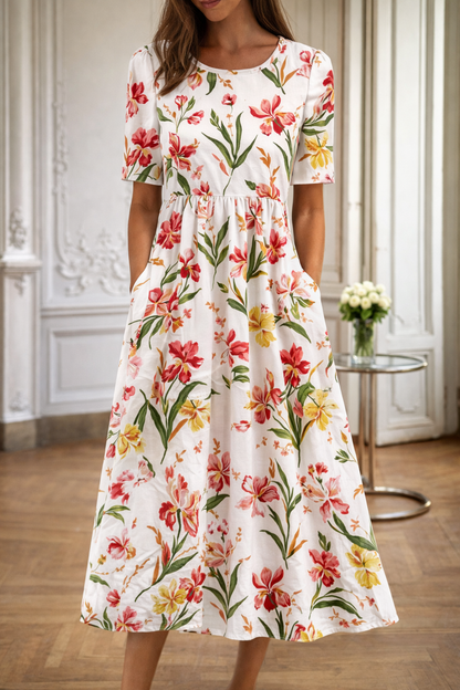 Floral Print Round Neck Dress by Elizabeth Ainsley