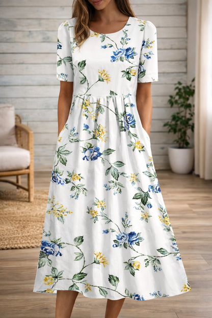 Floral Print Round Neck Dress by Elizabeth Ainsley