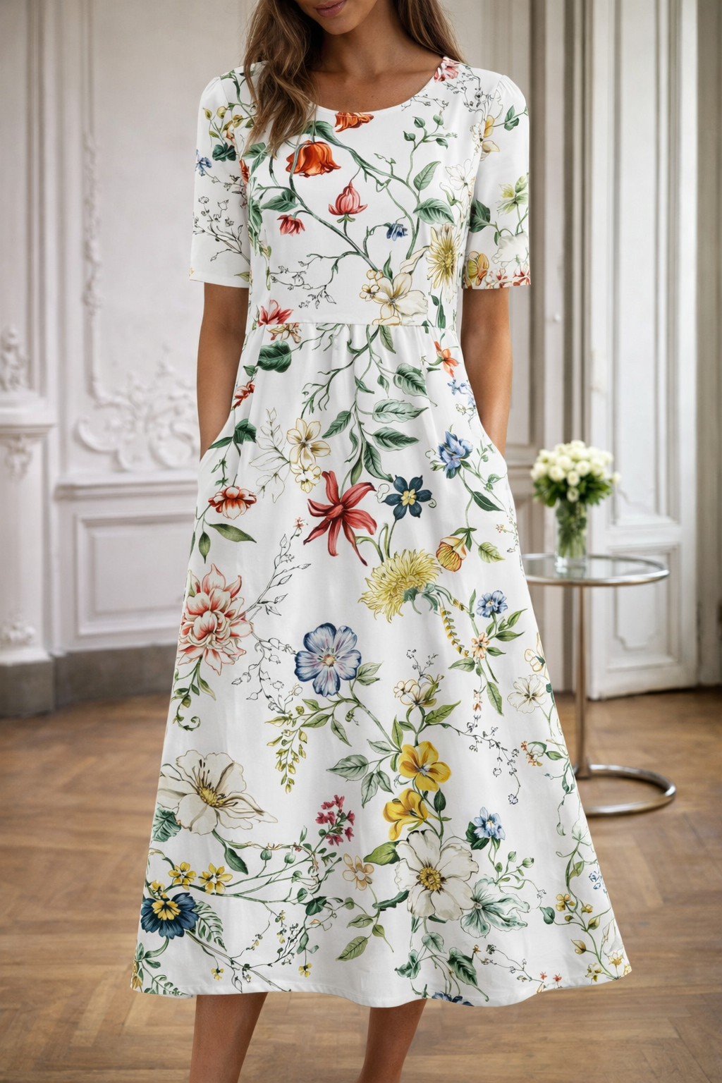 Floral Print Round Neck Dress by Elizabeth Ainsley