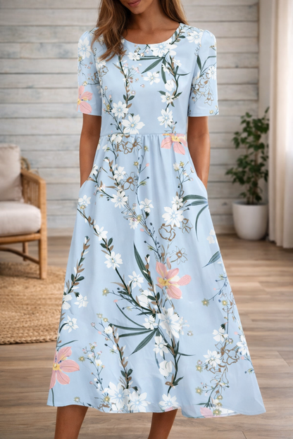 Floral Print Round Neck Dress by Elizabeth Ainsley