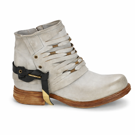 Riven | Orthopedic Distressed Charcoal Wrapped-Strap Ankle Boots