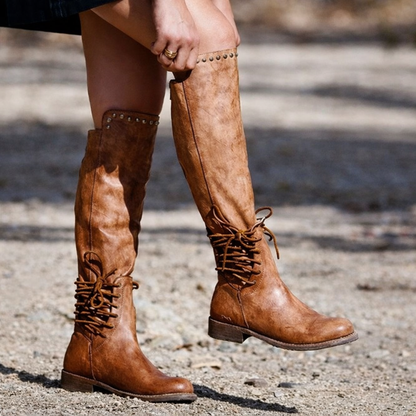 Elizabeth Ainsley Leather Boots - Round Toe, Front Laces