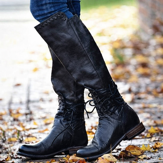 Elizabeth Ainsley Leather Boots - Round Toe, Front Laces