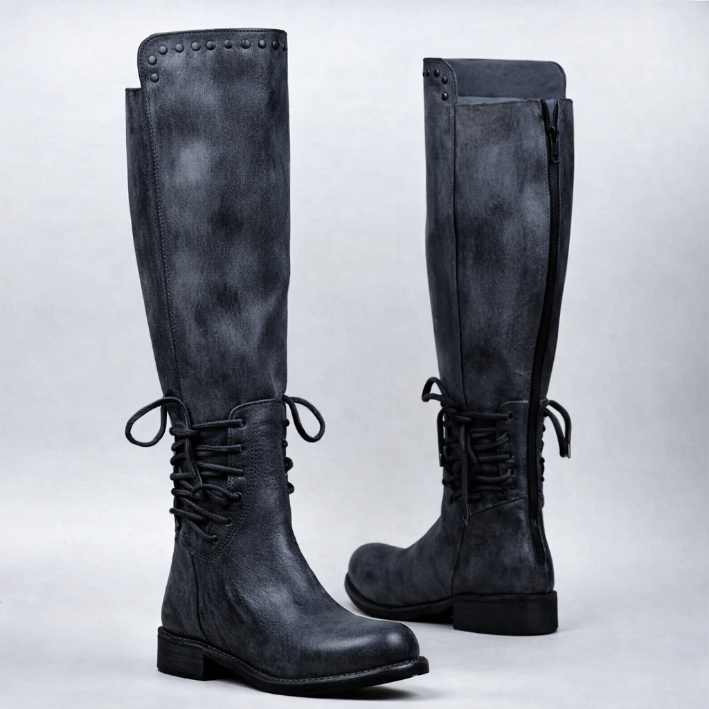 Elizabeth Ainsley Leather Boots - Round Toe, Front Laces