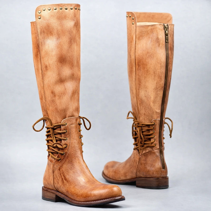 Elizabeth Ainsley Leather Boots - Round Toe, Front Laces